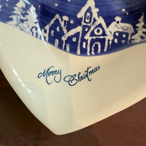 Ceramiche Fabbro Blue/White Snowy Heart Shaped Candy Dish Made in Italy - Picture 2 of 5